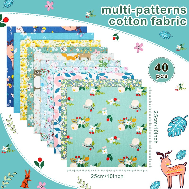 Tegeme 40 Pcs 10 x 10 Inches Cotton Fabric Bundle Squares Precut Fabric Squares Multi Color Floral Fat Sheets for Craft DIY Quilting Sewing (Classic Patterns) - Image 2