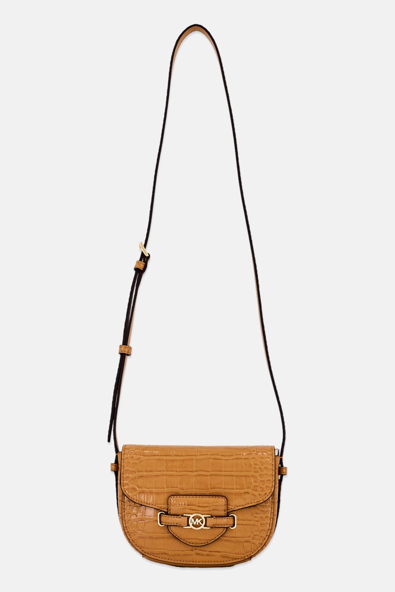 Michael Kors Women Saddle Crocodile Embossed Cross Body Bag, Tan  - Image 1