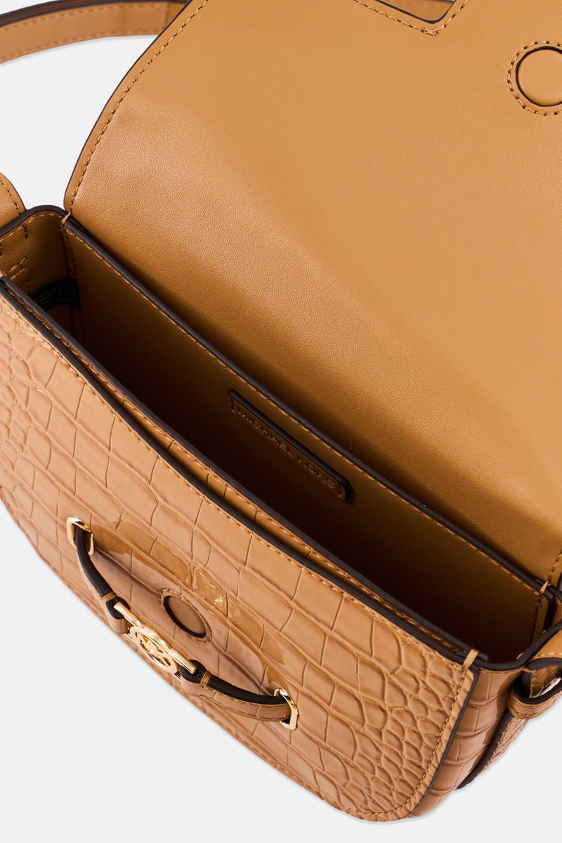Michael Kors Women Saddle Crocodile Embossed Cross Body Bag, Tan - Image 3