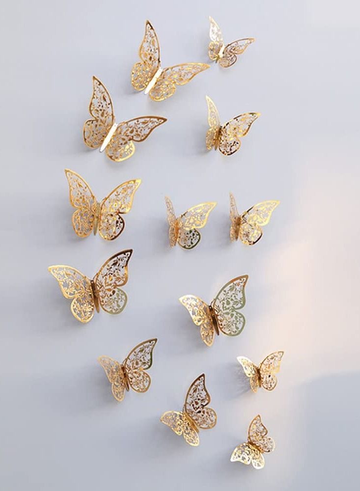 Cool Baby 3D Gold Butterfly Wall Stickers 12 Piece - Image 1