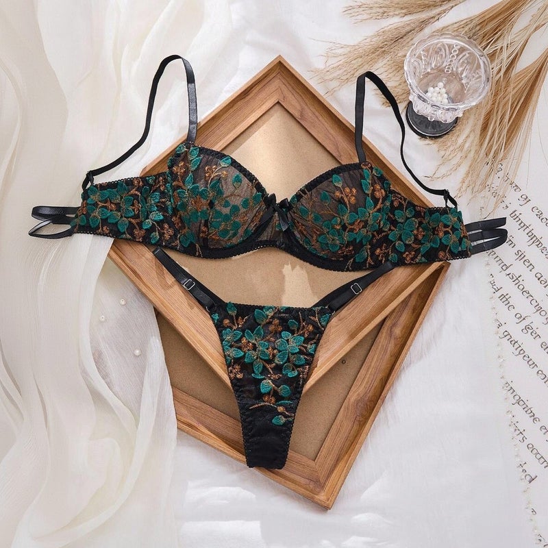 Lace Embroidery Push-up Breathable Luxury Bra and Panty Set - Image 1