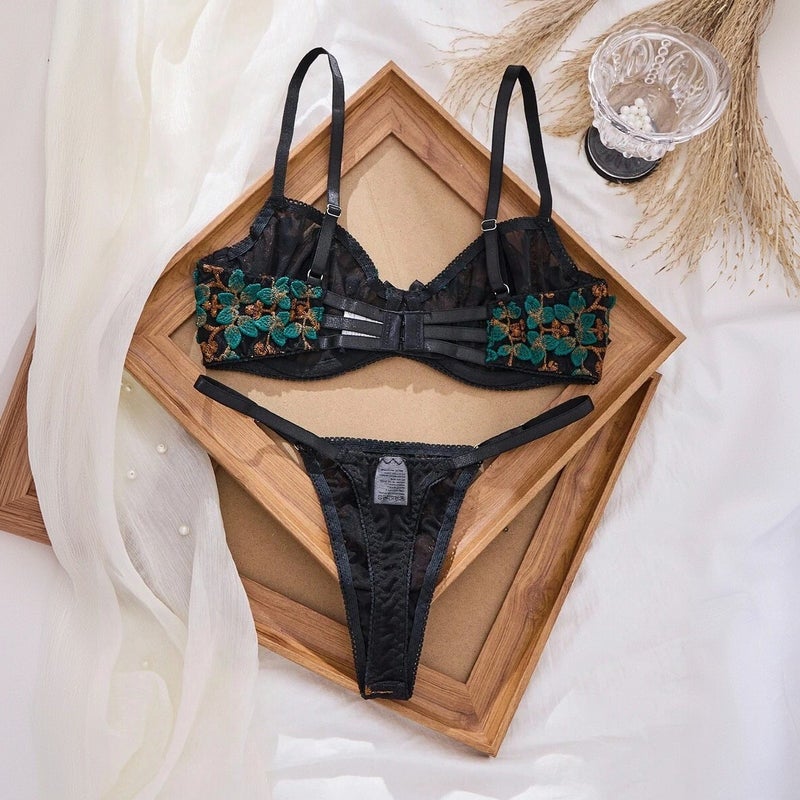 Lace Embroidery Push-up Breathable Luxury Bra and Panty Set - Image 2