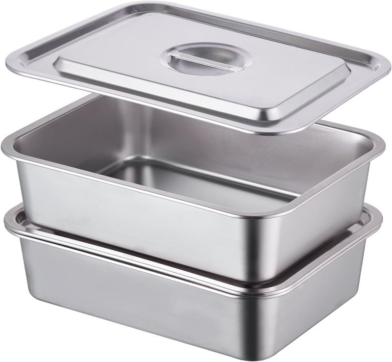 CozyState 4-Piece 4 Inch Extra Deep Lasagna Pan with Lid, 11.6x15.6 Inch 9.2QT Large Stainless Steel Nonstick Lasagna Baking Roasting Dish Pan for Oven(L, 2 Pack) - Image 1