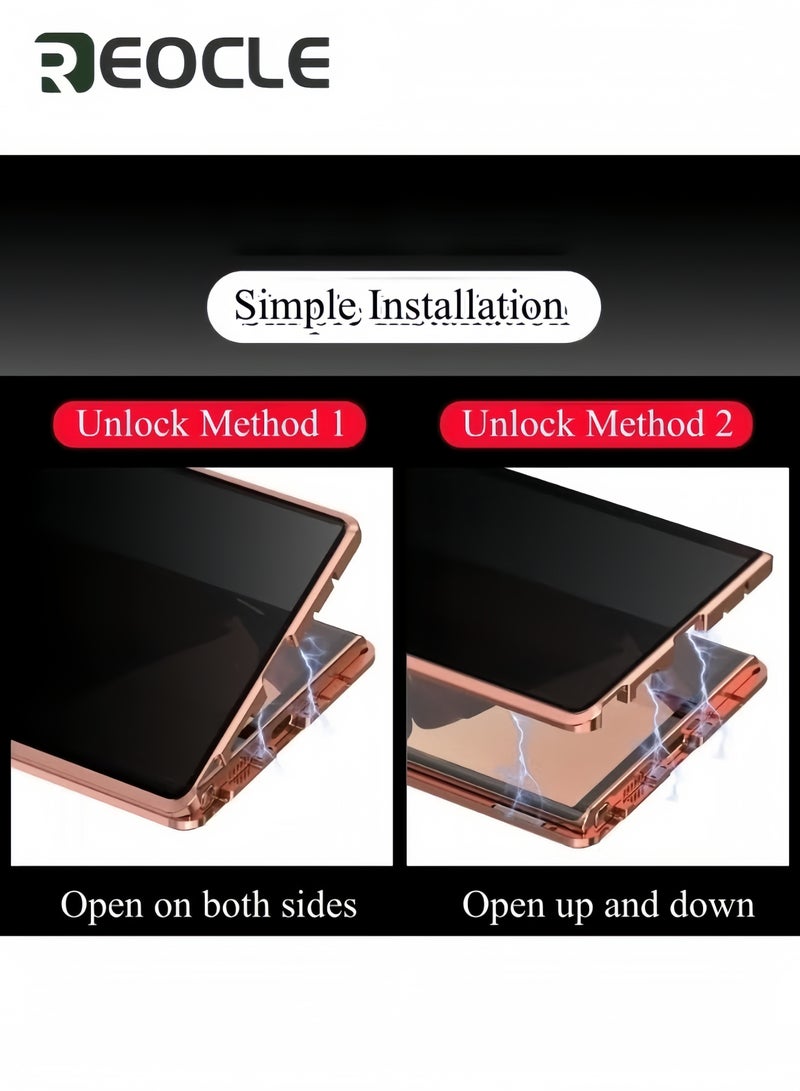 REOCLE Phone Case for Samsung S23 Ultra Magnetic Cover Magnetic Adsorption Technology Metal Frame Case Tempered Glass Back Cover Support Wireless Charging - Image 2