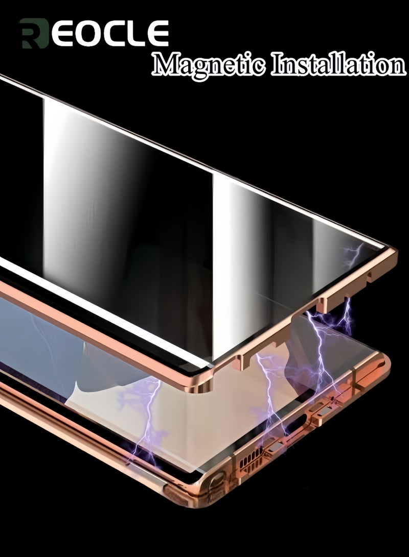 REOCLE Phone Case for Samsung S23 Ultra Magnetic Cover Magnetic Adsorption Technology Metal Frame Case Tempered Glass Back Cover Support Wireless Charging - Image 3