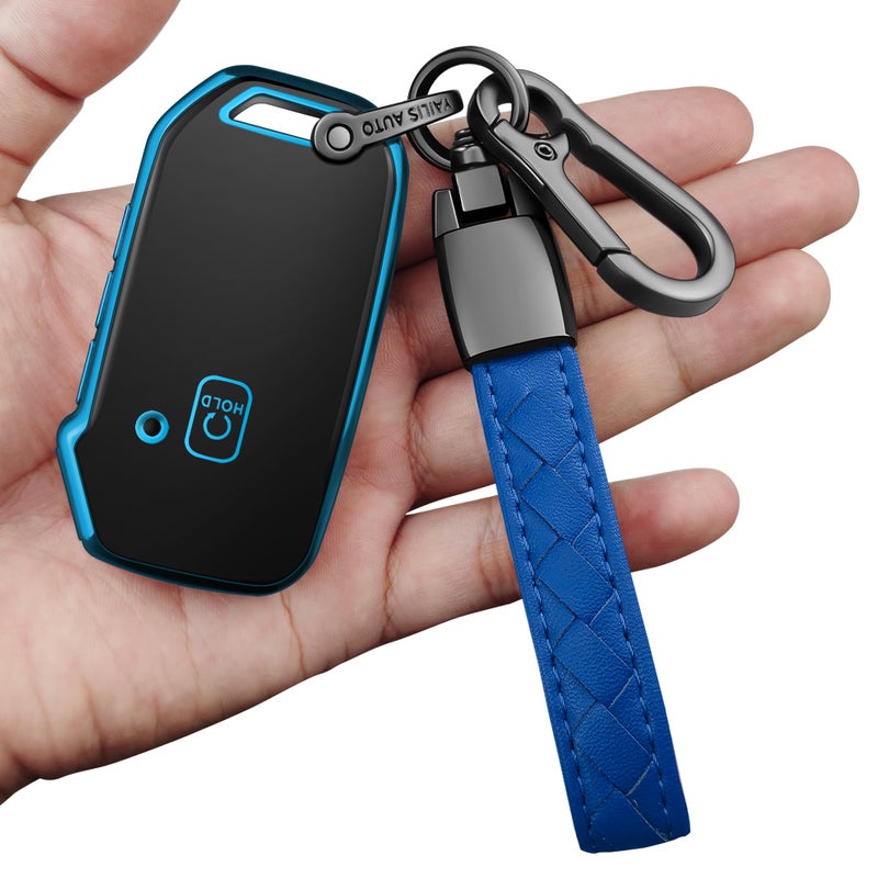 Sindeda Kia Key Fob Cover with Leather Keychain Protector Compatible with Cerato Ceed Forte NIRO Sorento Seltos Sportage Soul Telluride RemoteSmart Key Fob Shell Blue