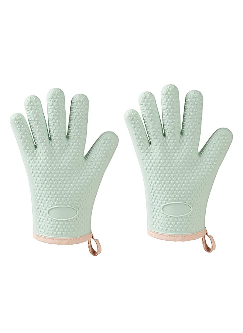 Arabest Heat Resistant Silicone Oven Mitt,Oven Gloves with Fingers, Super Grip, Food Grade, Waterproof, for Cooking & Baking, Light Green, 2 Pack  - Image 2