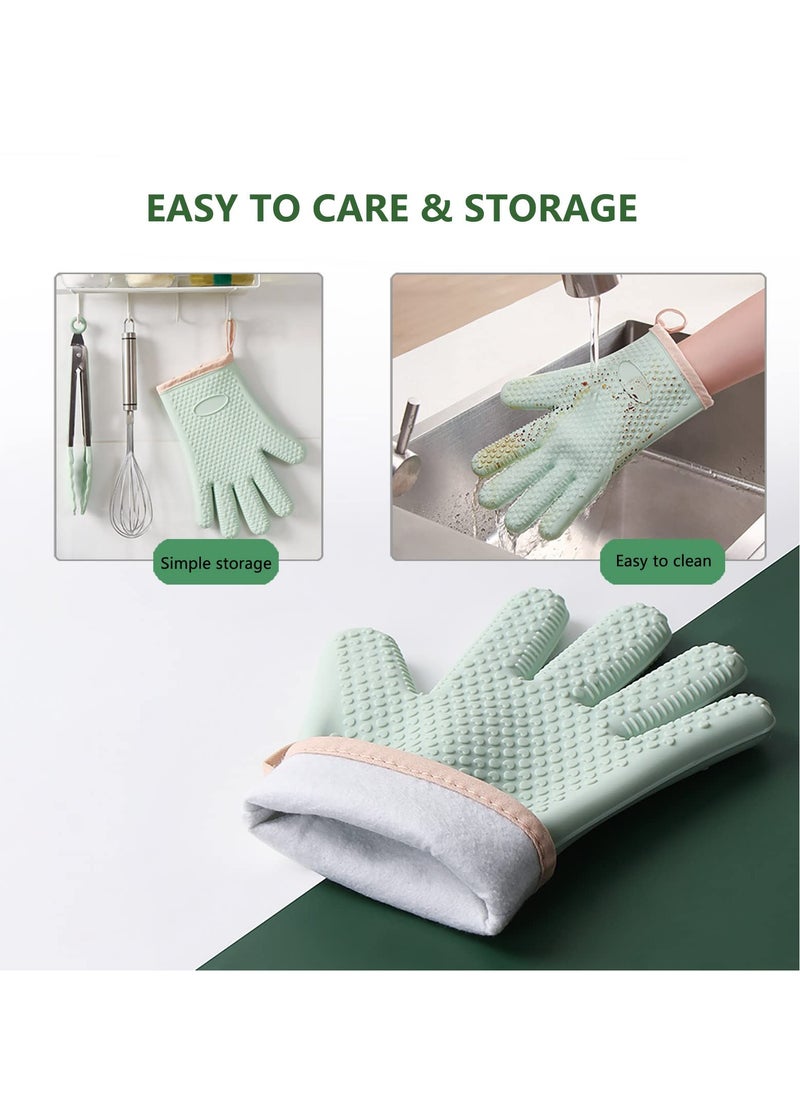 Arabest Heat Resistant Silicone Oven Mitt,Oven Gloves with Fingers, Super Grip, Food Grade, Waterproof, for Cooking & Baking, Light Green, 2 Pack  - Image 4