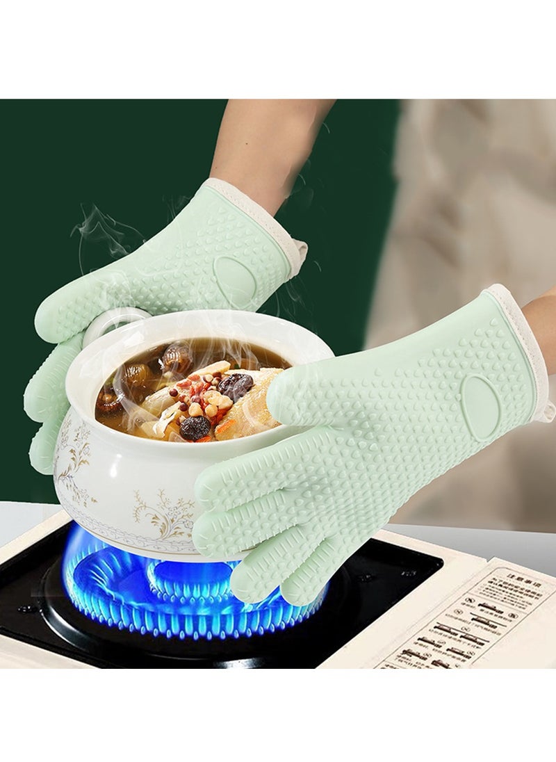 Arabest Heat Resistant Silicone Oven Mitt,Oven Gloves with Fingers, Super Grip, Food Grade, Waterproof, for Cooking & Baking, Light Green, 2 Pack  - Image 1