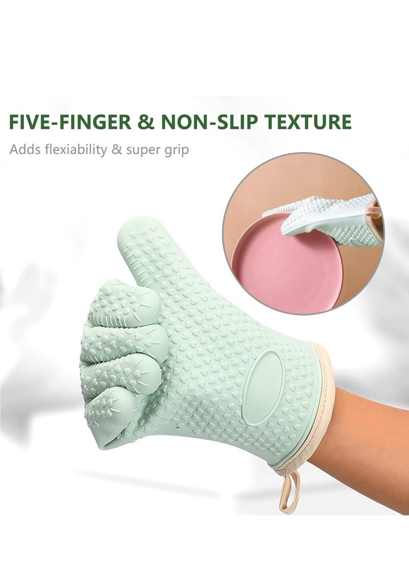 Arabest Heat Resistant Silicone Oven Mitt,Oven Gloves with Fingers, Super Grip, Food Grade, Waterproof, for Cooking & Baking, Light Green, 2 Pack  - Image 3