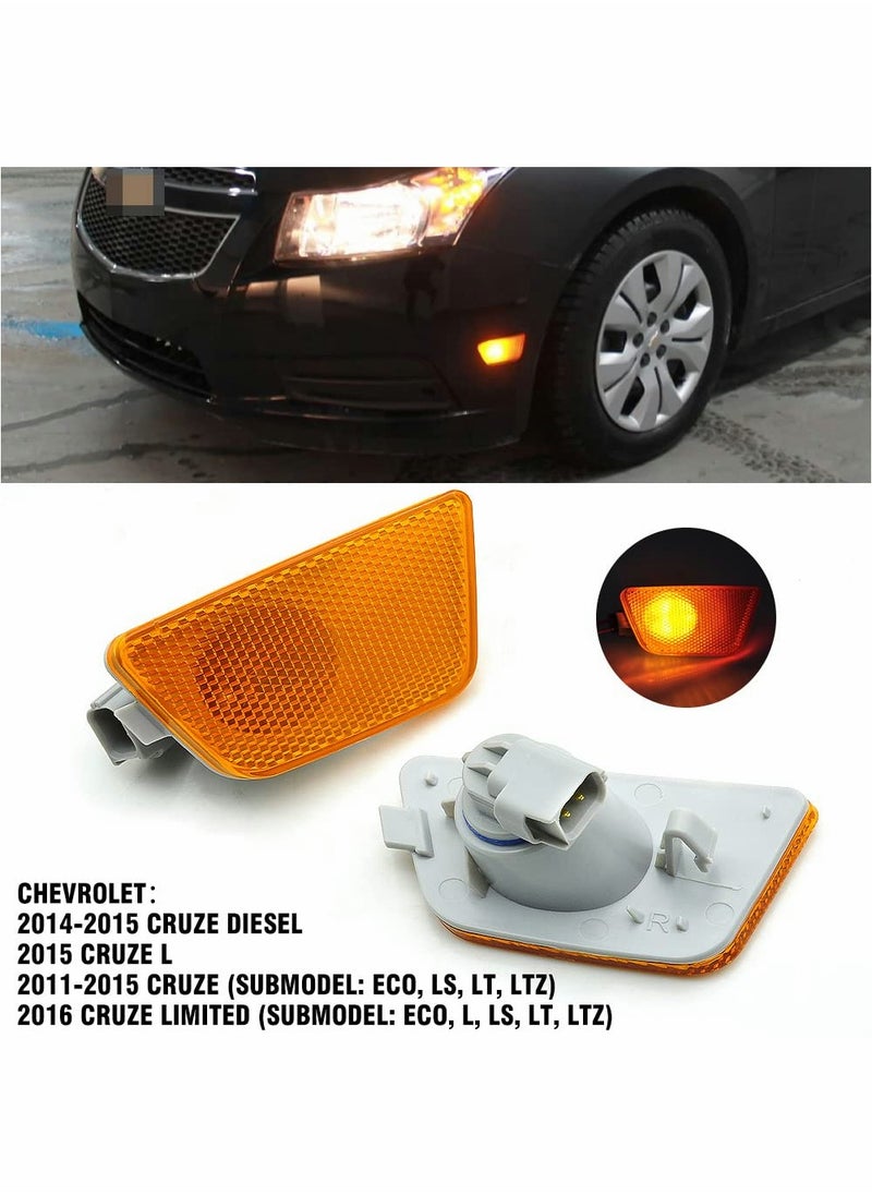 Excefore - Chevy Cruze Front Bumper Park Signal Side Marker Light Assembly - Amber Lens, DOT Certified, Fits 2011-2015, OEM GM2551198N, 42334144, 42334145, 2 PCS - Image 1