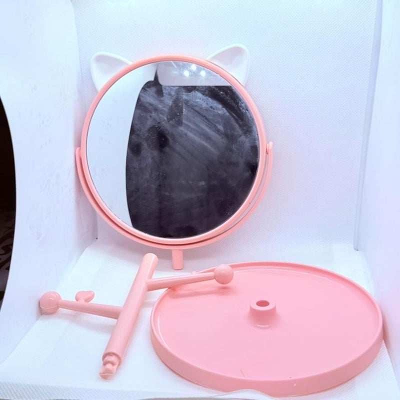 ALKAYAN MINI Cosmetic Mirror with Storage Tray Cat Ears Adjustable Vanity Mirror with... - Image 1