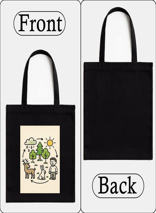 Megrok Eco Doodle World Tote Bag for Women | Front A4 Size Printed Pocket | 16x14 Inch Sustainable Cotton Bag | Reusable Grocery Shopper - Image 5