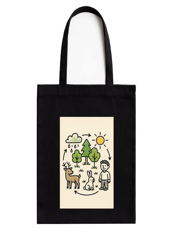 Megrok Eco Doodle World Tote Bag for Women | Front A4 Size Printed Pocket | 16x14 Inch Sustainable Cotton Bag | Reusable Grocery Shopper - Image 1