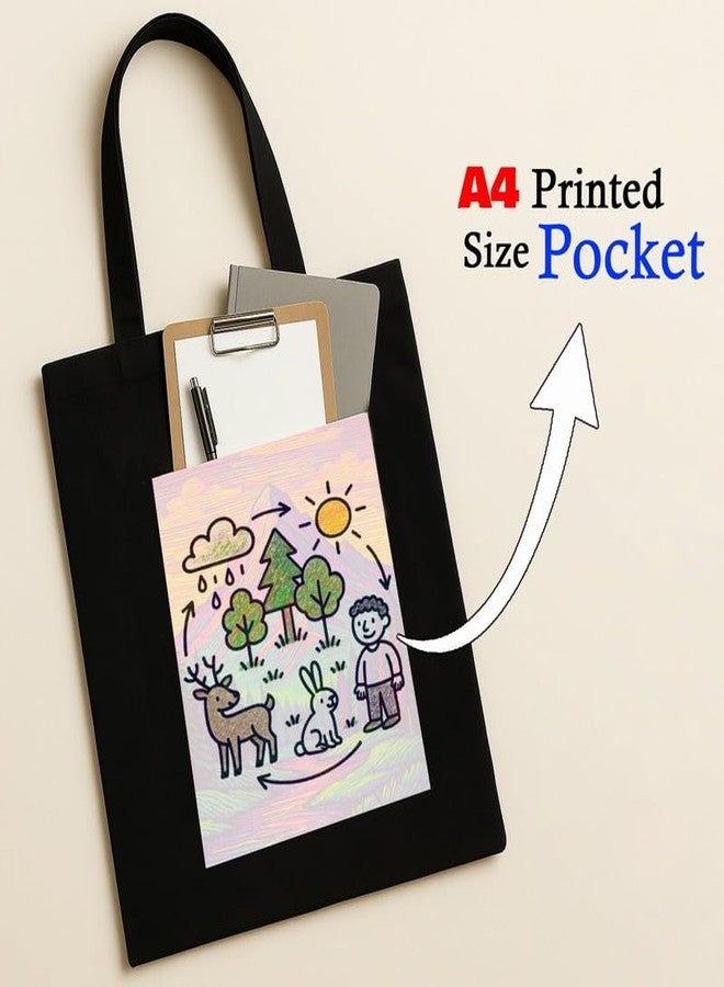 Megrok Eco Doodle World Tote Bag for Women | Front A4 Size Printed Pocket | 16x14 Inch Sustainable Cotton Bag | Reusable Grocery Shopper - Image 2