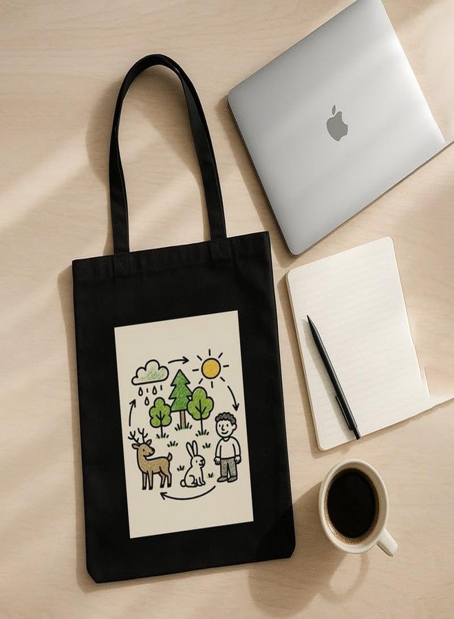 Megrok Eco Doodle World Tote Bag for Women | Front A4 Size Printed Pocket | 16x14 Inch Sustainable Cotton Bag | Reusable Grocery Shopper - Image 4