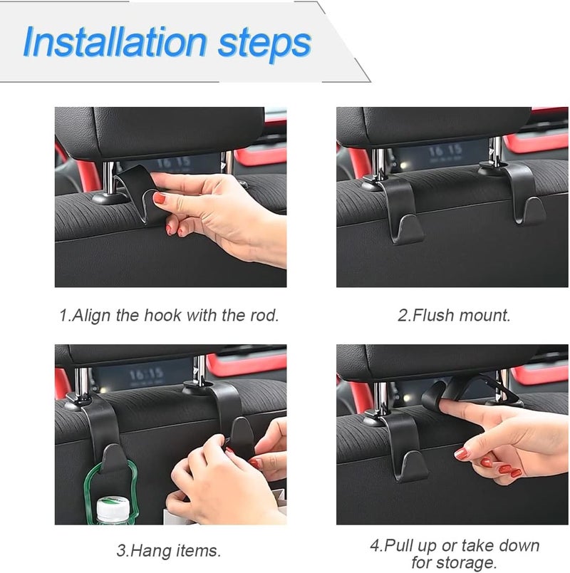Hanemia Car Back Seat Headrest Hooks - 4 Pack - Image 4