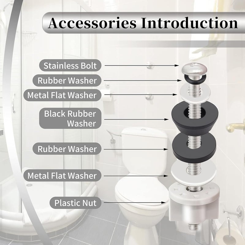 Lovppy Universal Toilet Seat Hinge Bolts Kit, Heavy Duty Toilet Bolts, Waterproof Stainless and Rubber Washers Gaskets with Extra Long Nut White Plastic Down Lock Screw for Fastening (Silver) (2) - Image 4
