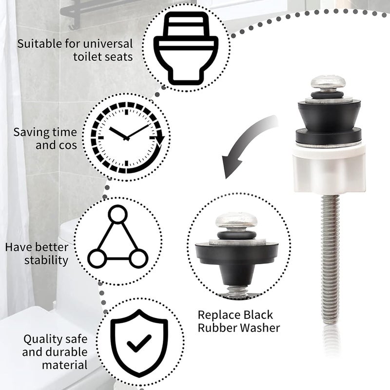 Lovppy Universal Toilet Seat Hinge Bolts Kit, Heavy Duty Toilet Bolts, Waterproof Stainless and Rubber Washers Gaskets with Extra Long Nut White Plastic Down Lock Screw for Fastening (Silver) (2) - Image 5