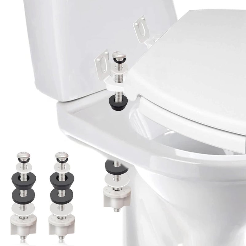 Lovppy Universal Toilet Seat Hinge Bolts Kit, Heavy Duty Toilet Bolts, Waterproof Stainless and Rubber Washers Gaskets with Extra Long Nut White Plastic Down Lock Screw for Fastening (Silver) (2) - Image 1