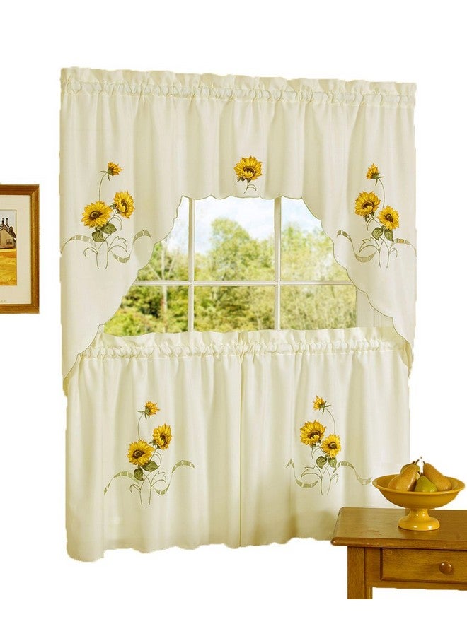 Achim Home Furnishings Embellished Tier and Swag Window Curtain Set - 58 Inch Width, 36 Inch Length - Sunshine- Light Filtering Polyester Drapes for Kitchen, Bedroom, Living & Dining Room by Achim Home Decor - Image 1