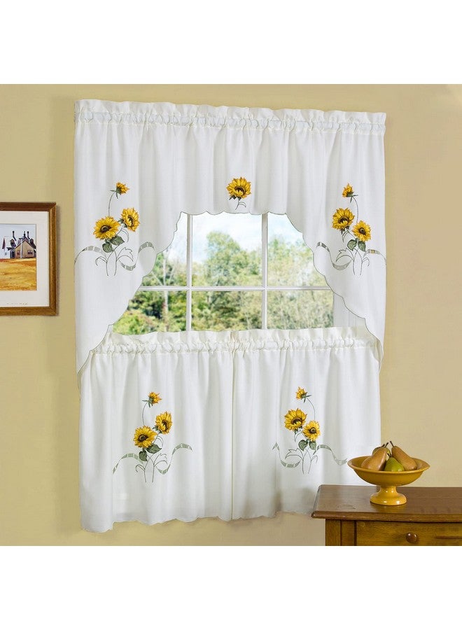 Achim Home Furnishings Embellished Tier and Swag Window Curtain Set - 58 Inch Width, 36 Inch Length - Sunshine- Light Filtering Polyester Drapes for Kitchen, Bedroom, Living & Dining Room by Achim Home Decor - Image 2