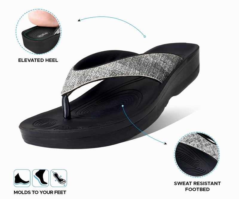 AEROTHOTIC Comfy Flip Flops for Women with Arch Support Orthotic Footbed Stylish Faux Leather Padded Straps with Soft Toe Post & Non-Slip Sole Slip On Casual Indoor and Outdoor Ladies Sandals (Mellow Black, Size 9) - Image 4