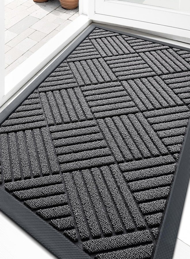OLANLY Front Door Mat Outside Entrance 29.5x17, Absorbent, Heavy Duty Sturdy Natural Rubber Doormat Indoor Outdoor, Stain and Fade Resistant, Non-Slip Low Profile Floor Mat for Entryway, Grey Diamond - Image 1