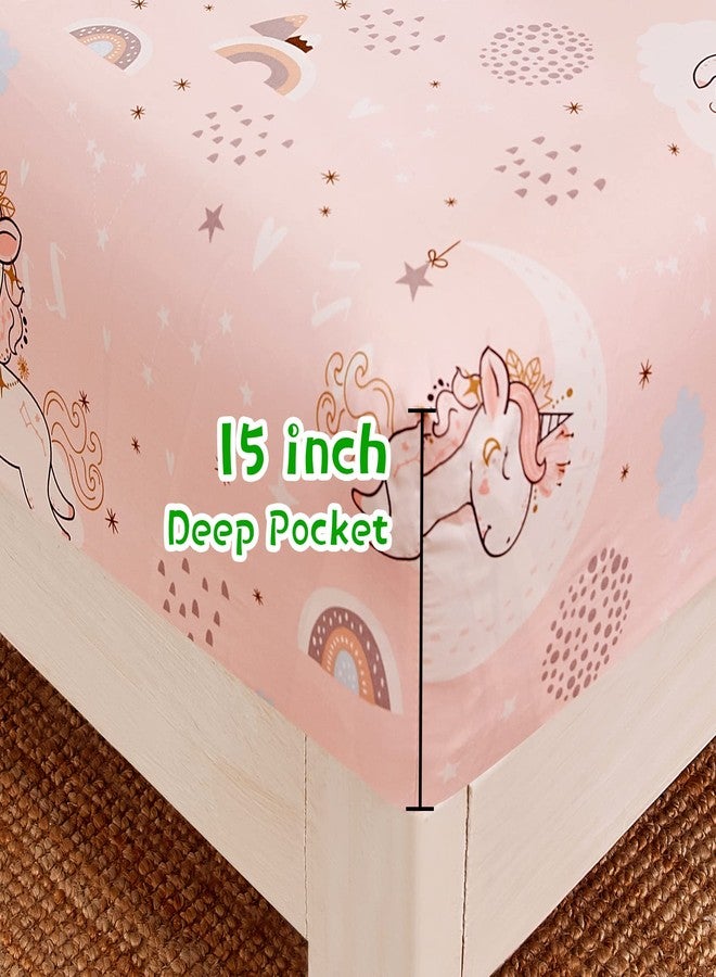 JSD Pink Unicorn Kids Sheet Set Twin Size, 3 Piece Girls Rainbow Printed Microfiber Bed Sheets Deep Pocket - Image 4