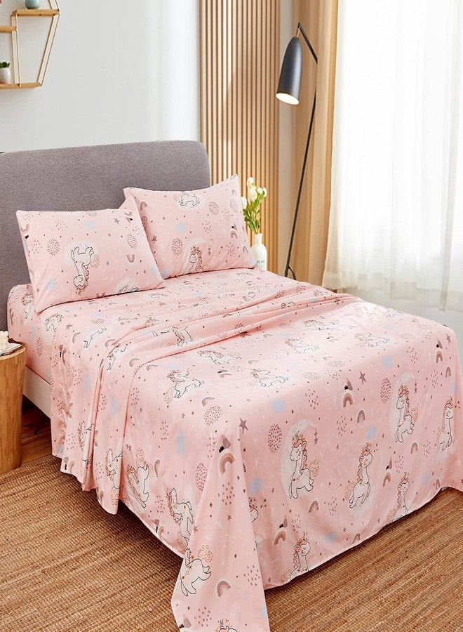 JSD Pink Unicorn Kids Sheet Set Twin Size, 3 Piece Girls Rainbow Printed Microfiber Bed Sheets Deep Pocket - Image 2