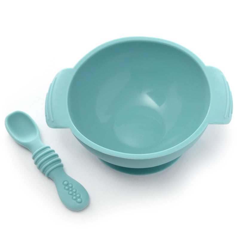 PrimaStella Unbreakable Silicone Non-Slip Bowl and Chew Spoon Set for Babies and Toddlers (Rainbow Swirl) - Image 1