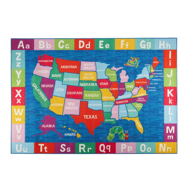 Eric Carle Elementary USA Map Kids Machine Washable Area Rug BlueRed 411x66