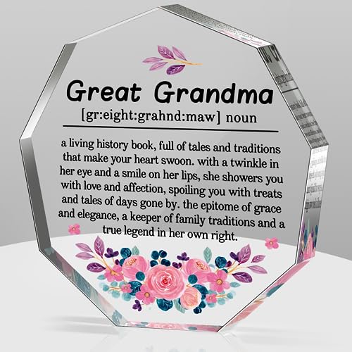 LuoHere Great Grandma Gifts from Grandchildren Mothers Day Gift for Great Grandma Best Grandma Ever Birthday Christmas Gift for Grandmother Great Grandma Definition Acrylic Decorative Signs Plaques