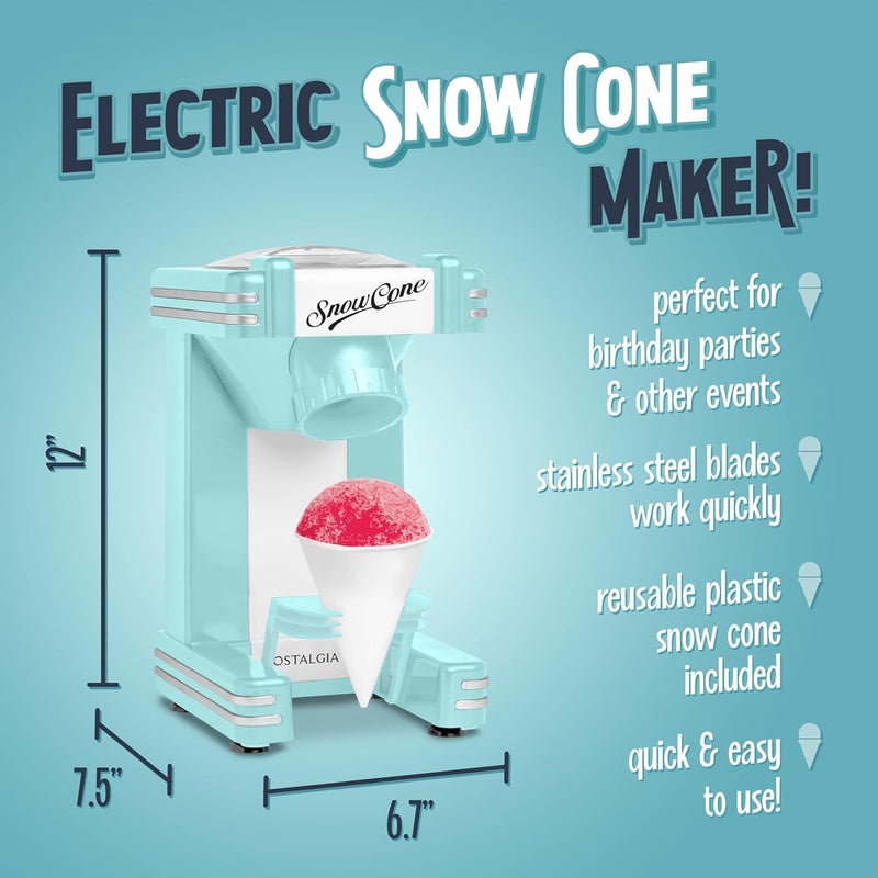 Nostalgia Retro Snow Cone Machine – Single-Serve Countertop Size – Shaved Ice Maker for Snow Cones, Slushies, & Hawaiian Ice - Includes Reusable Plastic Cup – Aqua - Image 2
