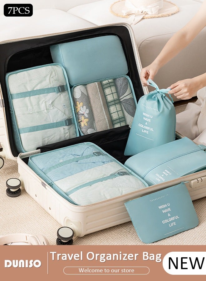 DUNISO 7 Piece Travel Organizer Bags for Luggage, Waterproof and Durable Travel Bags, Packing Cubes for Travel, Compression Cubes for Suitcases, Travel Bags for Clothes, Toiletries, Clothing, Underwear - Image 1
