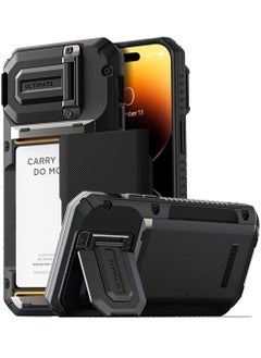 VRS Design Damda Glide Duo Guard iPhone 14 Pro MAX Case Cover Wallet with Semi Automatic Credit Card Holder Slot [4 Cards] & Camera Lens Protector Kickstand - Black Groove  - Image 1