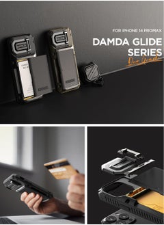 VRS Design Damda Glide Duo Guard iPhone 14 Pro MAX Case Cover Wallet with Semi Automatic Credit Card Holder Slot [4 Cards] & Camera Lens Protector Kickstand - Black Groove  - Image 3
