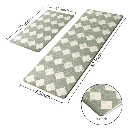 VivaNest Sage Beige Moroccan Trellis Checkered Kitchen Rug Sets [2 PCs], Anti-Fatigue, Waterproof Non-Slip Kitchen Mats Heavy Duty Ergonomic Comfort Foam Rug for Floor, Home, Laundry,17"x29"+17"x47" - Image 3