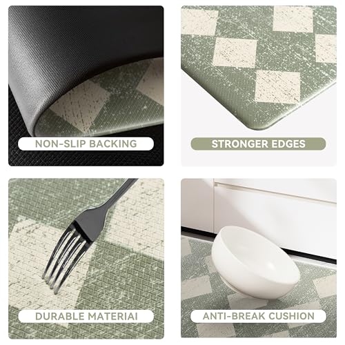VivaNest Sage Beige Moroccan Trellis Checkered Kitchen Rug Sets [2 PCs], Anti-Fatigue, Waterproof Non-Slip Kitchen Mats Heavy Duty Ergonomic Comfort Foam Rug for Floor, Home, Laundry,17"x29"+17"x47" - Image 5