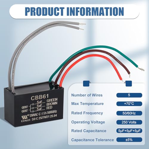 Swess 3 Pcs 5 Wire Ceiling Fan CBB61 Capacitor for New TECH 5+5+5uf 50/60Hz 250VAC - Image 2