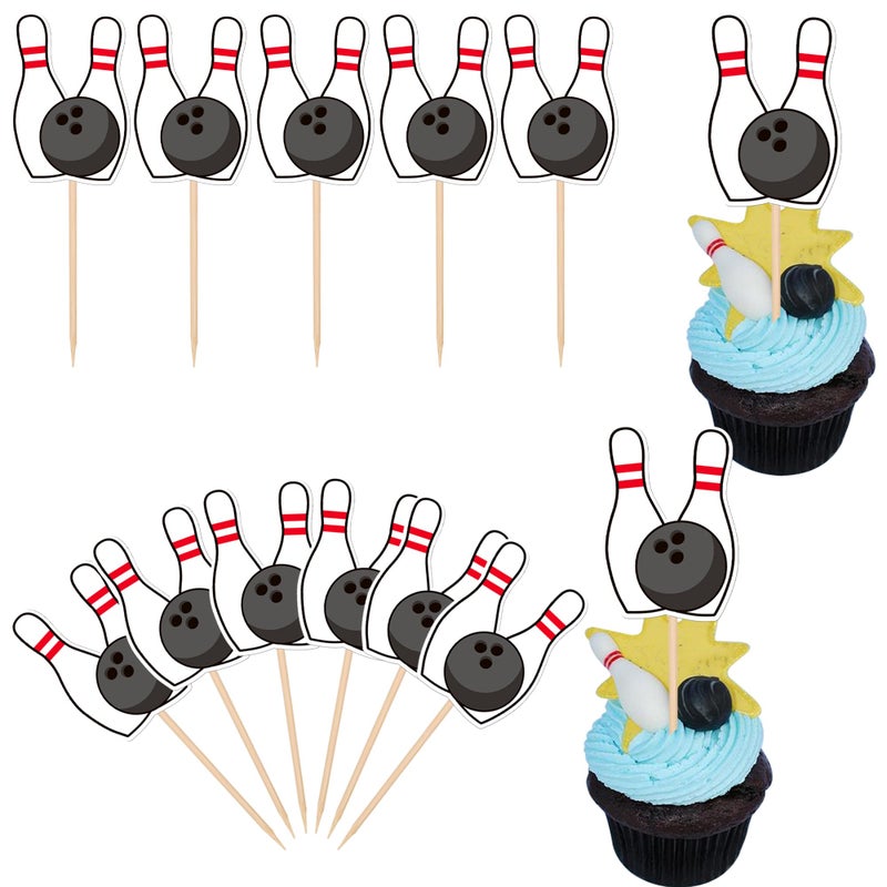 Rsstarxi 40 Pack Bowling Cupcake Toppers Sport Bowling Party Cupcake Picks Bowling Alley Themed Birthday Party Cake Decorations for Baby Shower Kids Birthday Party Decorations - Image 1