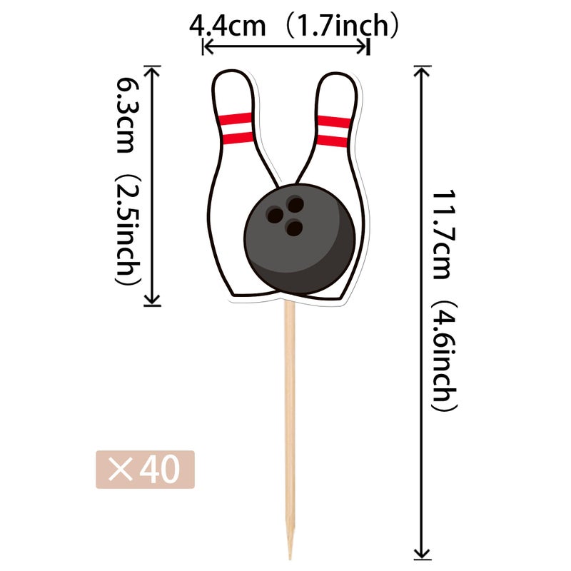 Rsstarxi 40 Pack Bowling Cupcake Toppers Sport Bowling Party Cupcake Picks Bowling Alley Themed Birthday Party Cake Decorations for Baby Shower Kids Birthday Party Decorations - Image 2