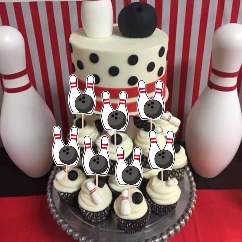 Rsstarxi 40 Pack Bowling Cupcake Toppers Sport Bowling Party Cupcake Picks Bowling Alley Themed Birthday Party Cake Decorations for Baby Shower Kids Birthday Party Decorations - Image 3