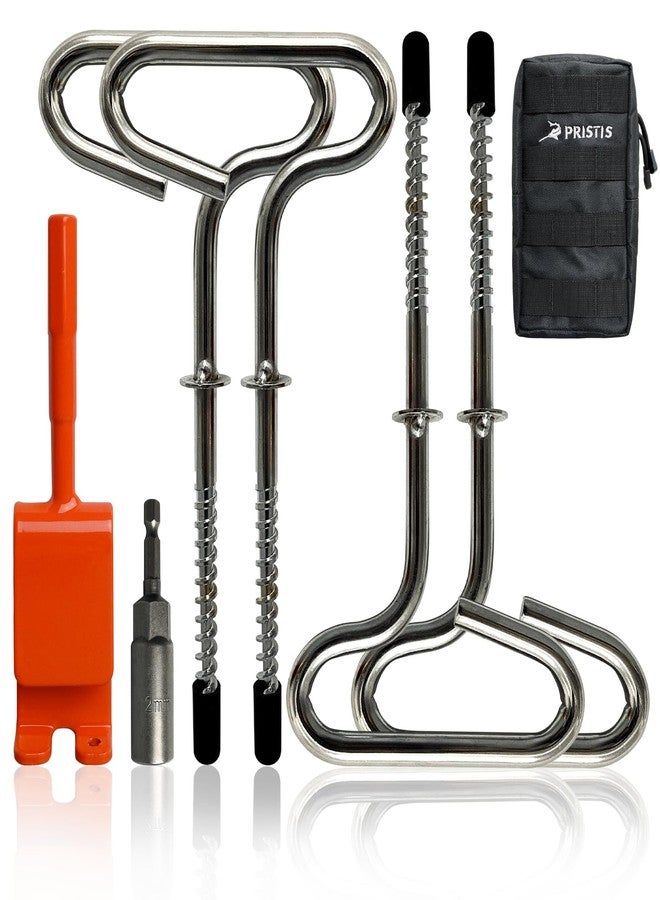 Pristis Ice Anchor Tool Kit, Ice Fishing Tent Stakes Nails with Drill Adapter, Stainless Steel Ice Augers Accessories Set, Threaded Equipment with Protective Bag for Setting Up Camping Shelter Shanty - Image 1