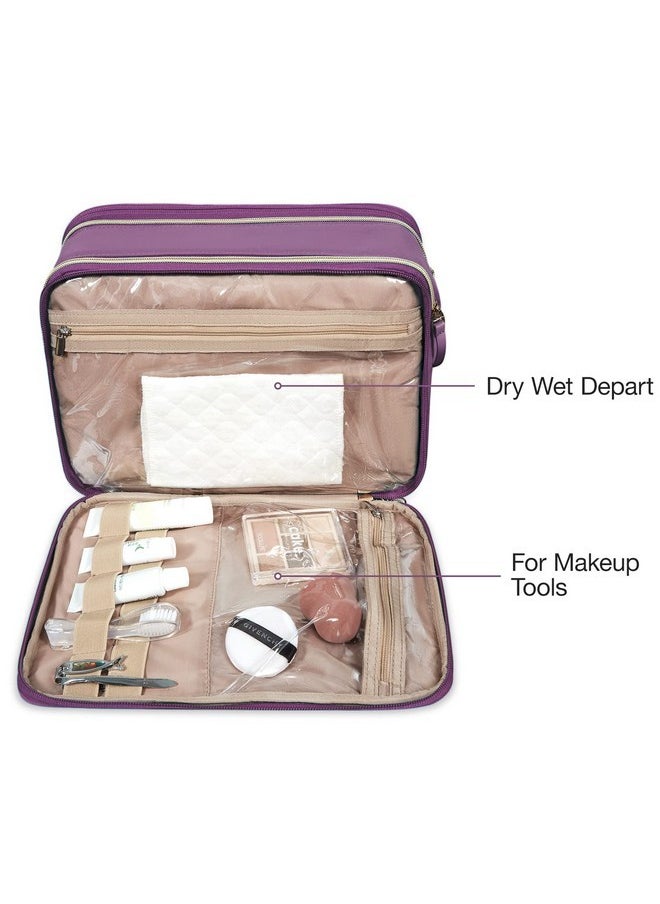 BAGSMART Large Toiletry Bag, Travel Makeup Organizer Water-Resistant Makeup Cosmetic Bag Travel Bag For Accessories, Shampoo, Full Sized Container, Toiletries (Purple, Large)  - Image 3