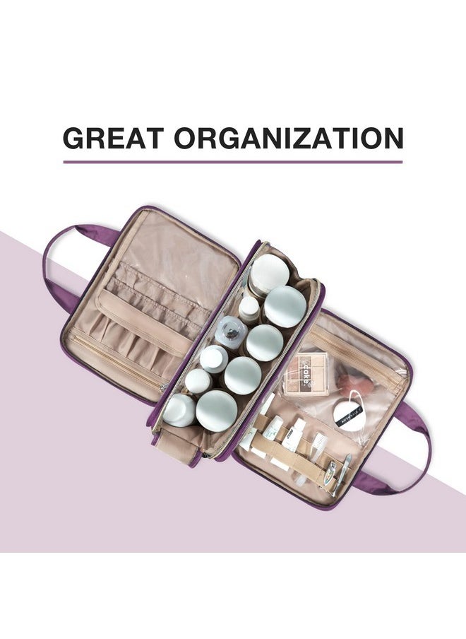 BAGSMART Large Toiletry Bag, Travel Makeup Organizer Water-Resistant Makeup Cosmetic Bag Travel Bag For Accessories, Shampoo, Full Sized Container, Toiletries (Purple, Large)  - Image 2