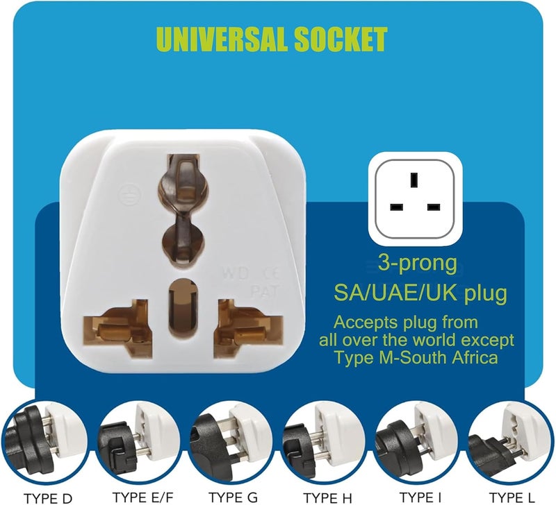 4 Pack World to SA Travel Plug Adaptor With UK Safety Standards Accepts US, Europe, Australia,US to UK SA UAE HK SG Travel Plug Adapter 10A 1800W - Image 1