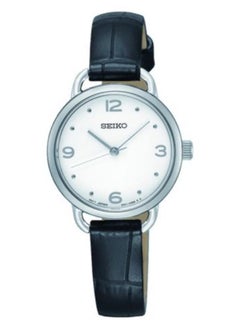 Seiko Ladies' Watch QUARTZ Black Leather Strap, White Dial SUR669P2 
