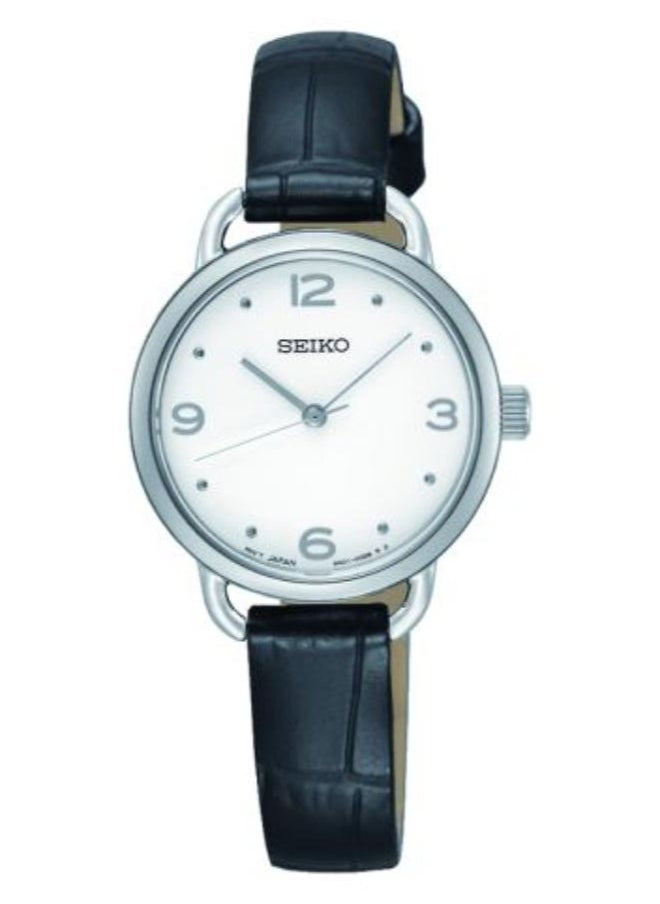 Seiko Ladies' Watch QUARTZ Black Leather Strap, White Dial SUR669P2 