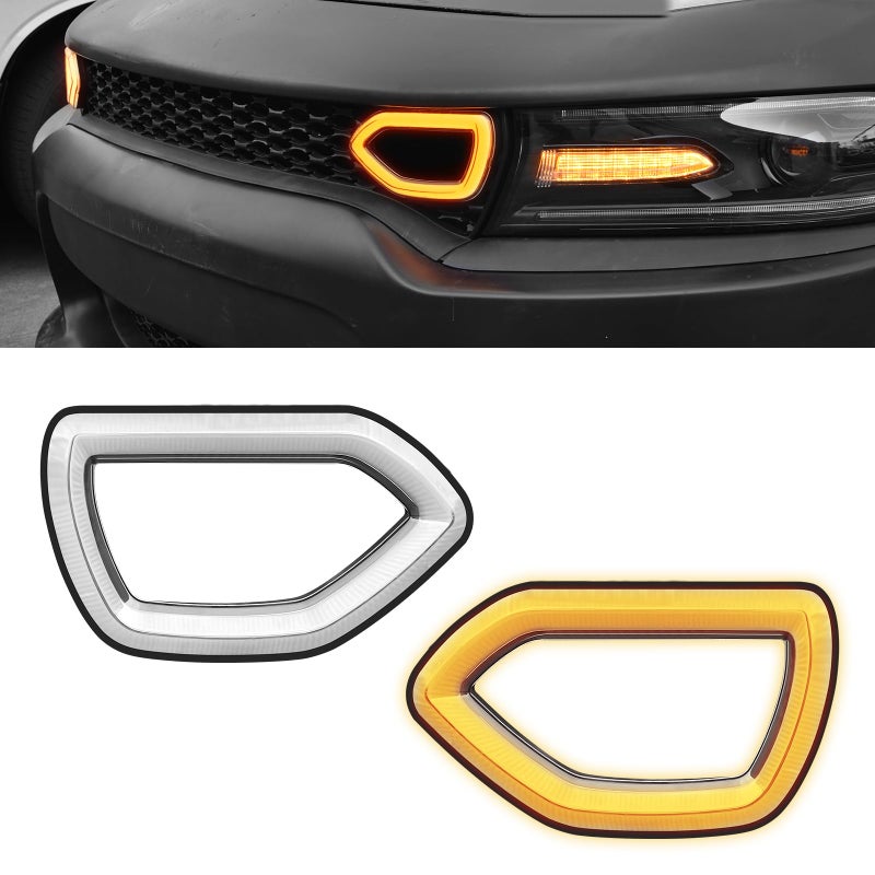 LitMiRaCle LED Grille Lights for 20152019 Dodge Charger SRTScat Pack 20172019 Dodge Charger Daytona SXT RT White DRL Yellow Turn Signal Light 2PCS Driver Passenger Side